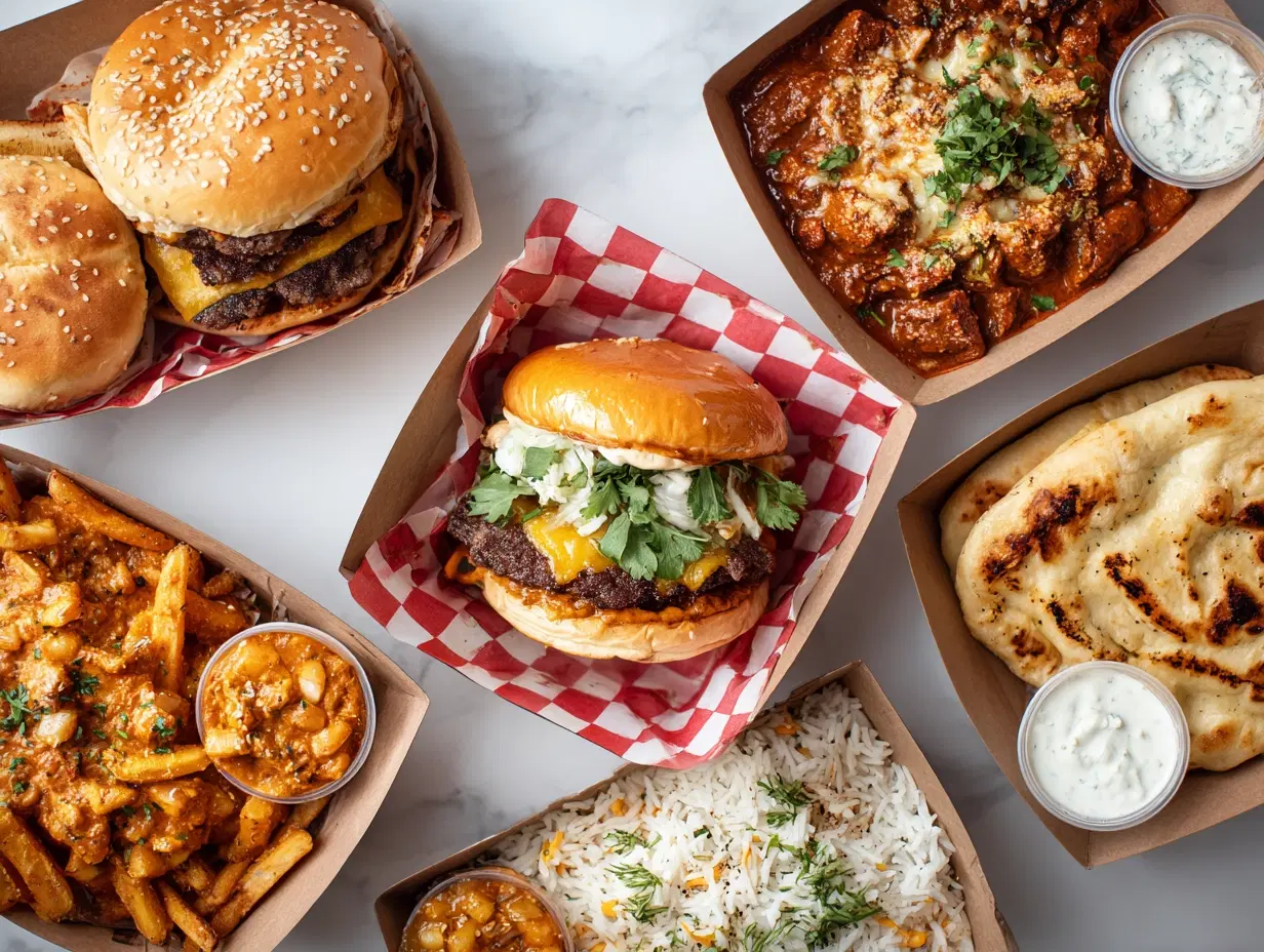 Delicious food spread from local restaurants